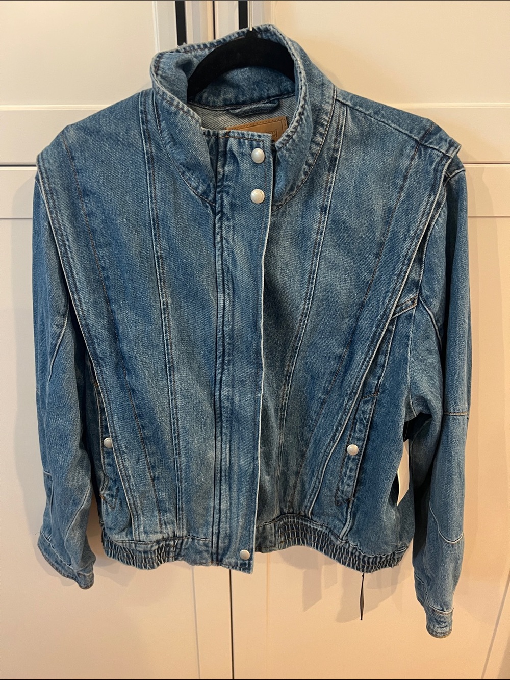 Blank NYC Blue Denim Bomber Jacket